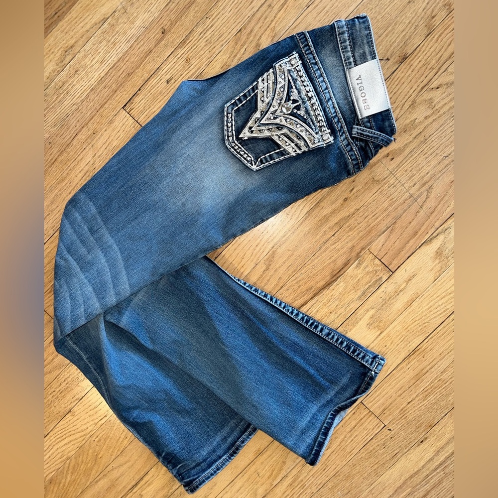 Vigoss Women's Dark Blue Boot Cut Jeans with Embellished Pocket